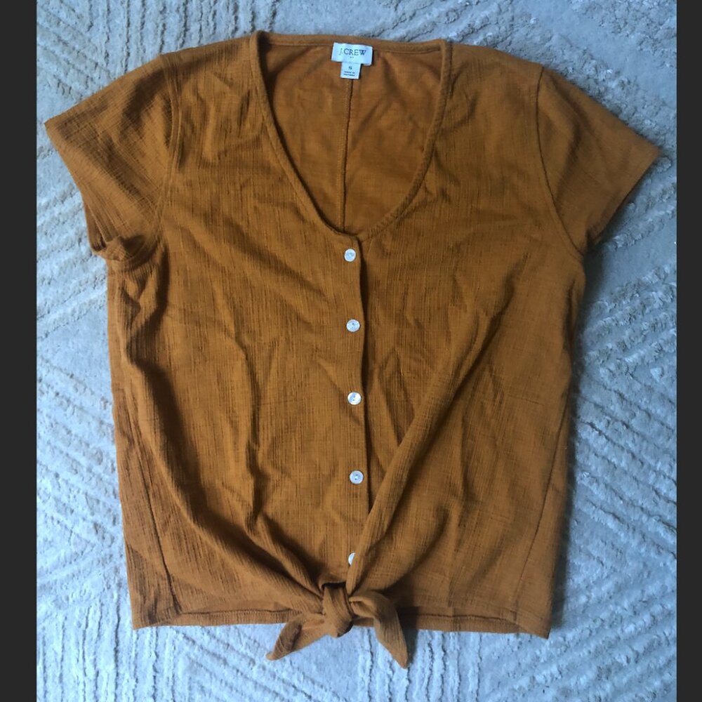 J. Crew Button Down Tie-Front Textured Shirt, Size S